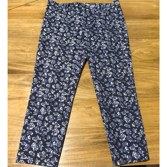 Club Monaco Blue & White Floral Print Pant Trouser Ankle Cropped Women Sz 10 - Picture 1 of 10